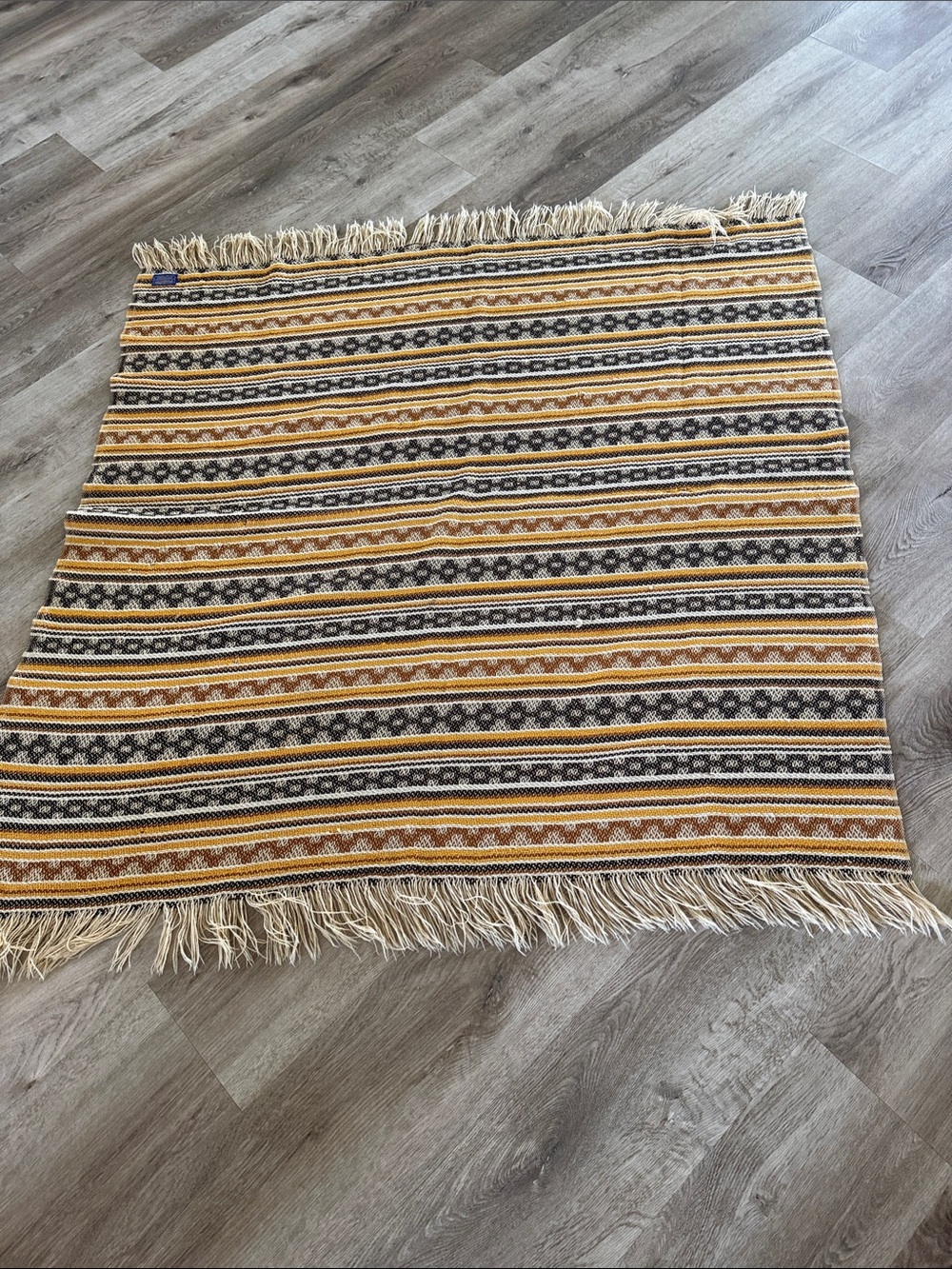 Pendleton Yellow, Black & Cream Striped Wool Throw